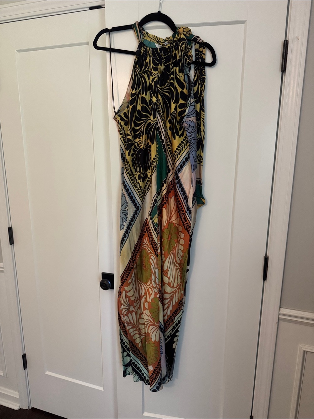 Zara Multicolor Halter Maxi Dress in Black, Green, Blue & Orange